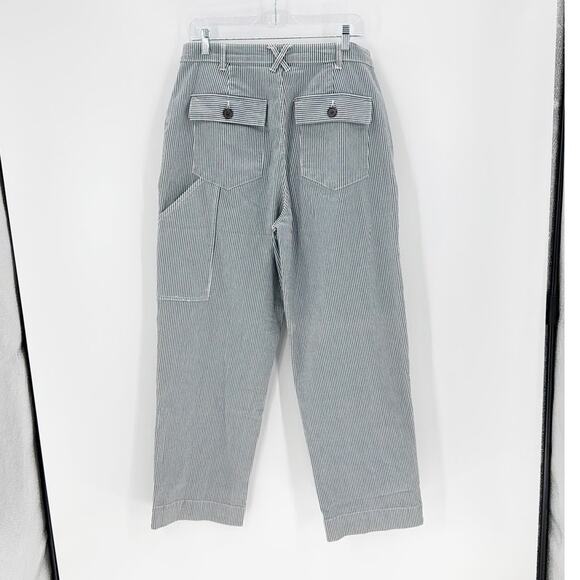 Universal Threads blue railroad striped high waisted wide leg carpenter pant - Picture 2 of 9